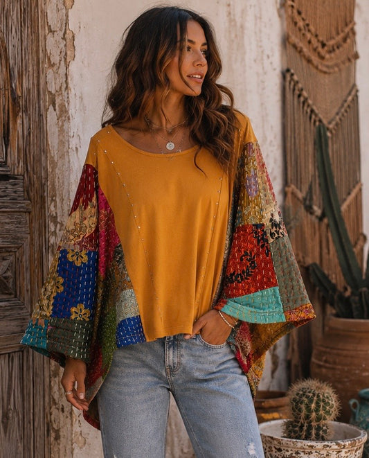 Lisa Silk Kantha Poncho One Size Fits a Small to XL