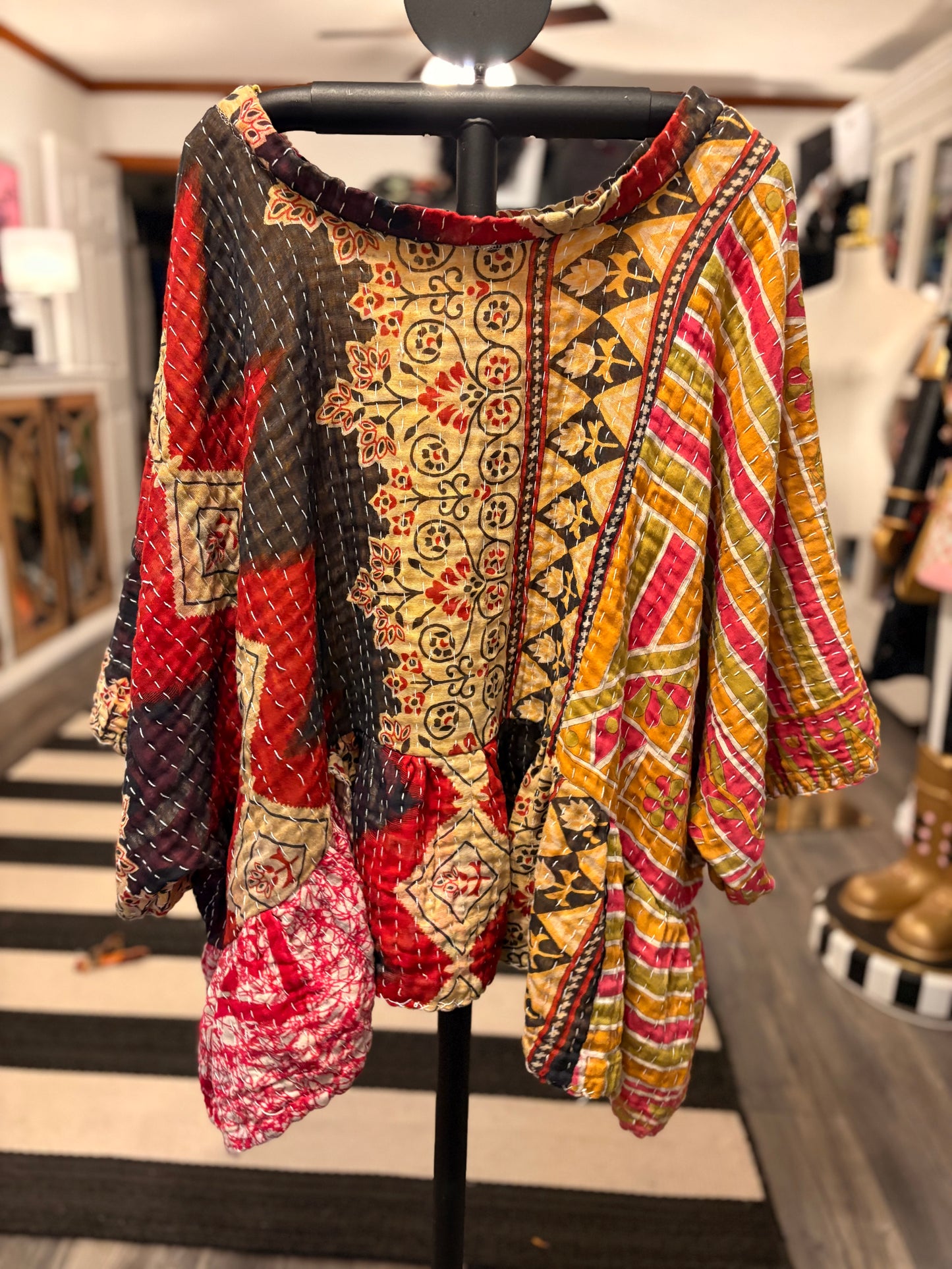 Pablo Upcycled Vintage Kantha Quilt ART Layering Top One Size Fits A Small to 3X Oversized