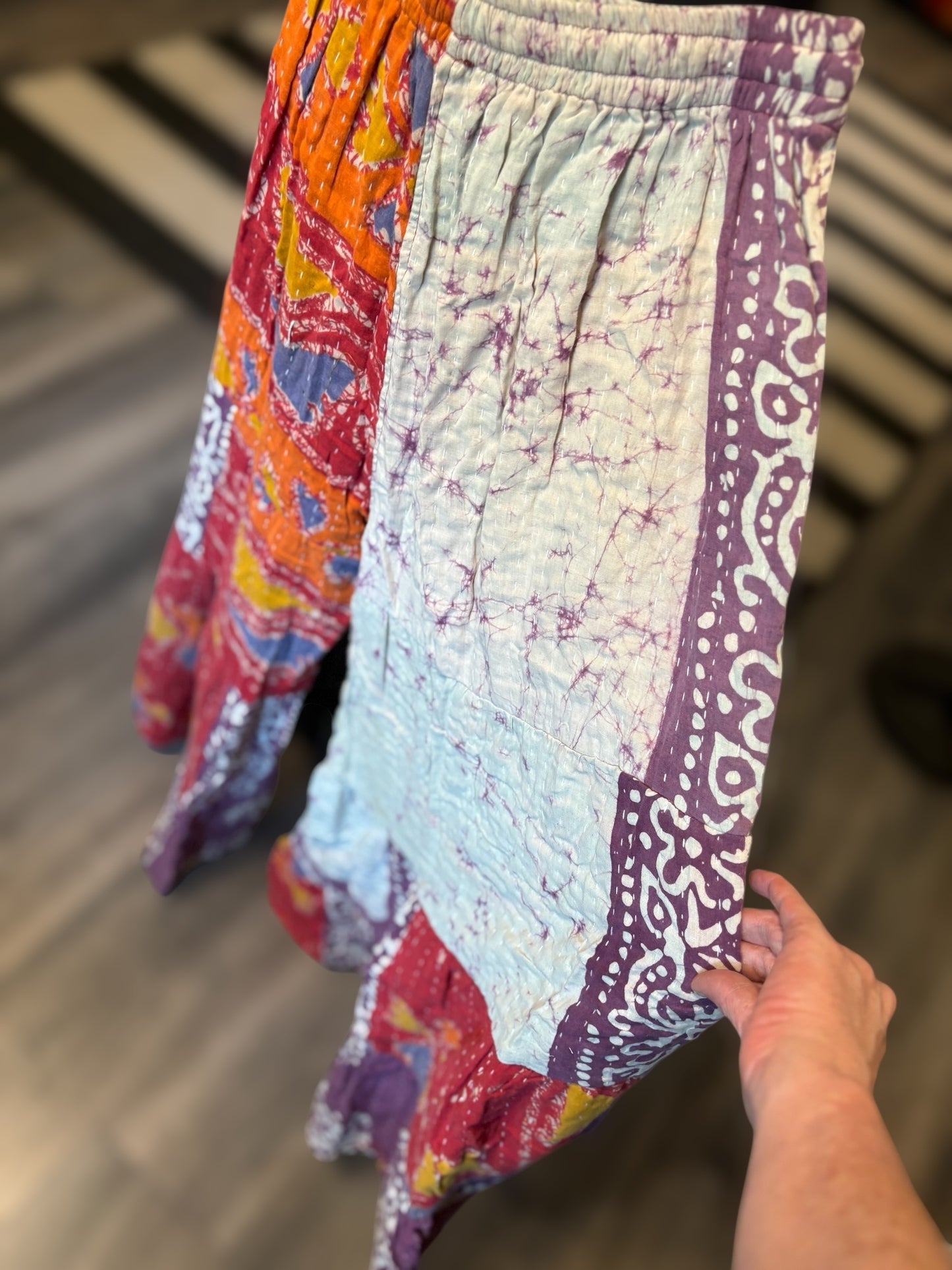Raven Kantha Flowy Tiered Reversible Palazzo Pant with Pockets: One Size Fits Size 6-16