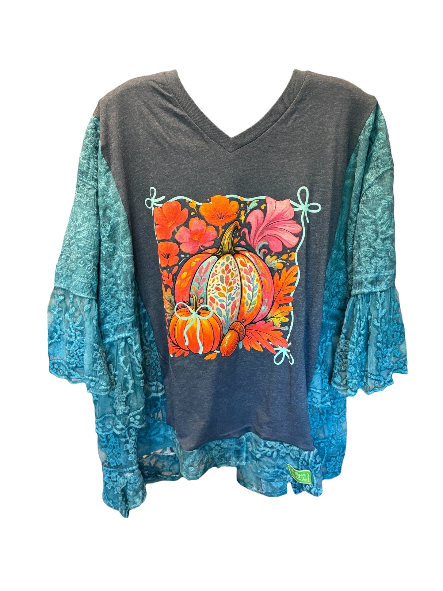 Lace Pumpkin Upcycled Drop-Sleeve Tee One Size Fits a Small to XXL