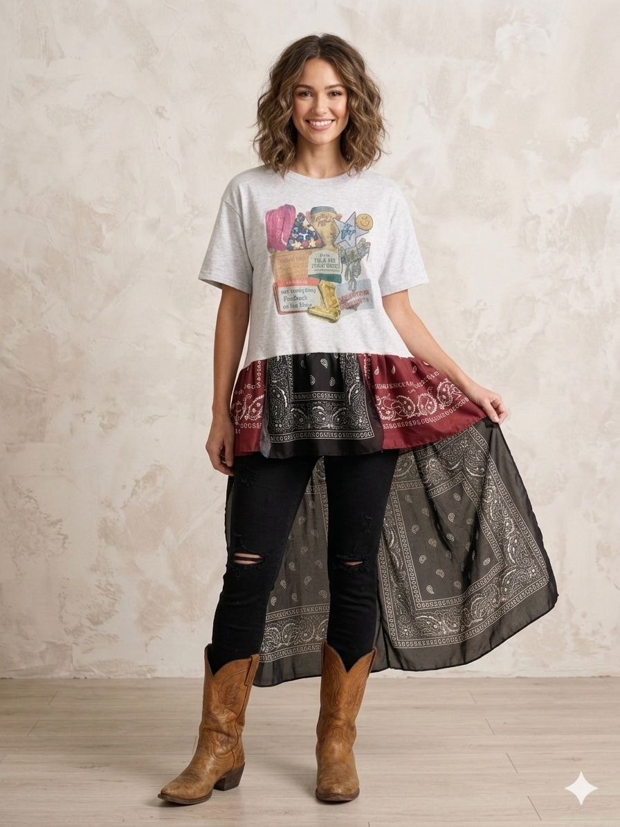 Tequila and Cowgirls Drama Ho/Lo Bandana Tee One size fits a Small to Large 6-12