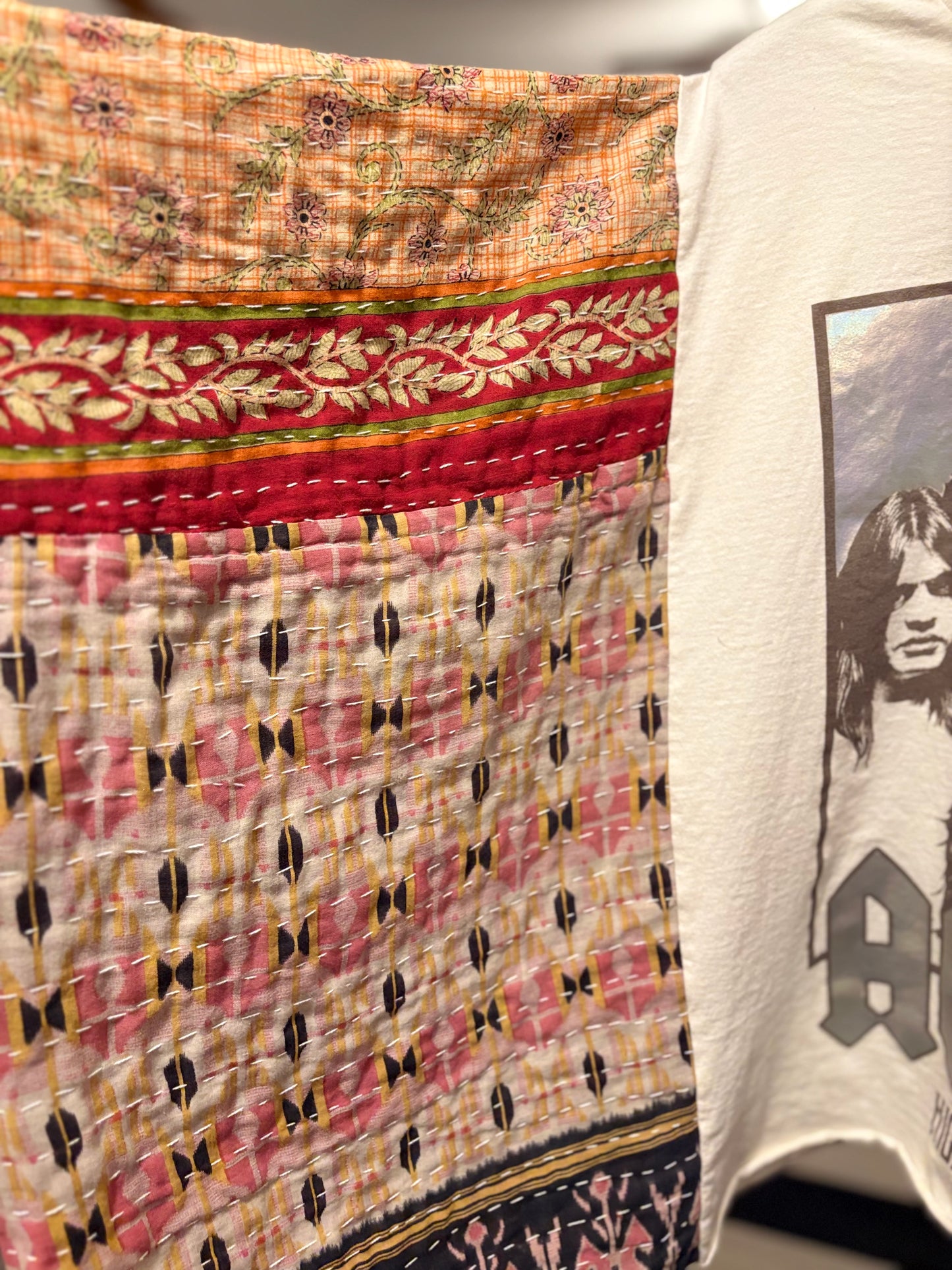 AC/DC Upcycled Vintage Kantha Poncho Tee One Size Fits A Small to XXL (6-16)