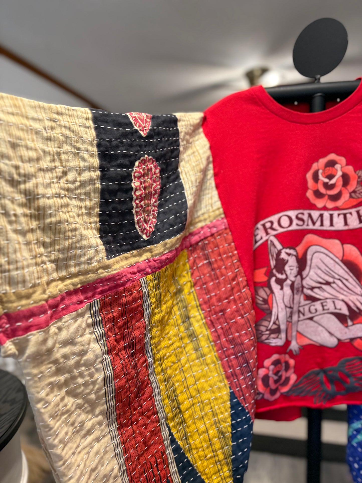 Aerosmith Upcycled Vintage Kantha Poncho Tee Fits A Small to XXL Comfortably