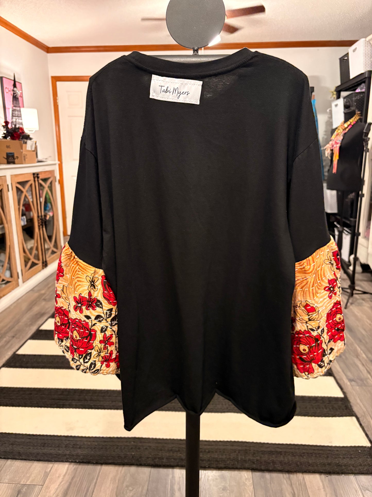 Rumors Upcycled Vintage Kantha Sleeve Tee Fits a Small to 2X