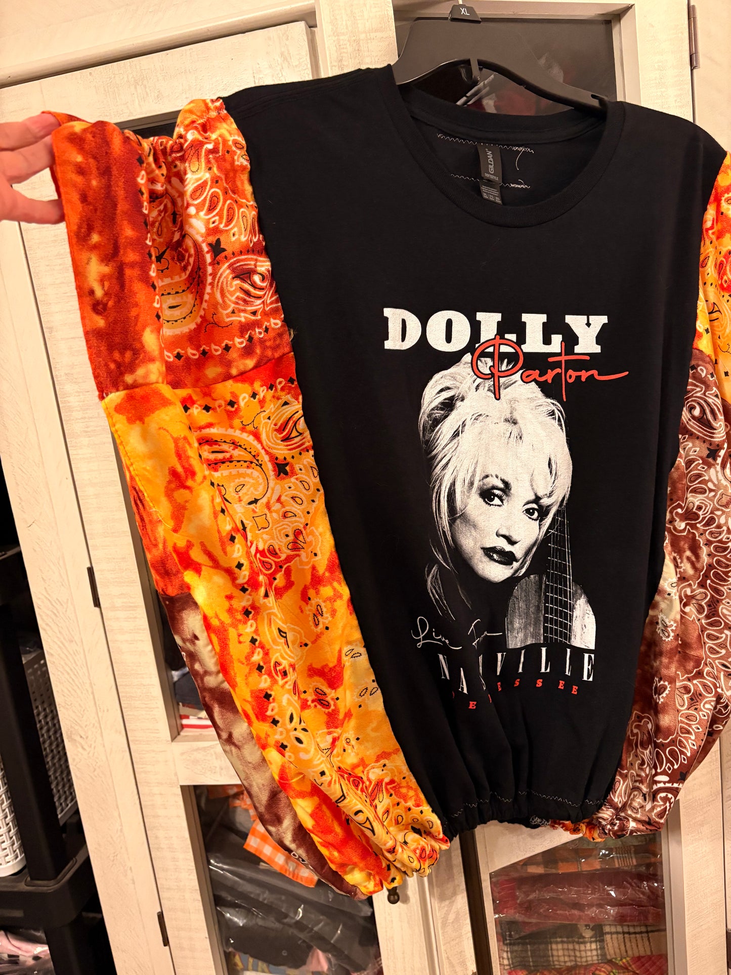 Nashville Dolly Bubble Bandana Sleeve Tee Fits a Small to XXL