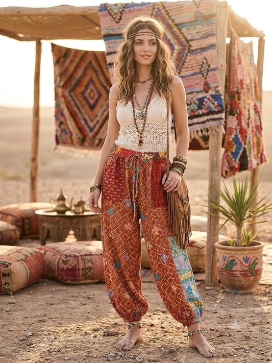 Tina Women Vintage Kantha Quilt Cotton Reversible Harem Pant One Size Fits Size 4-16