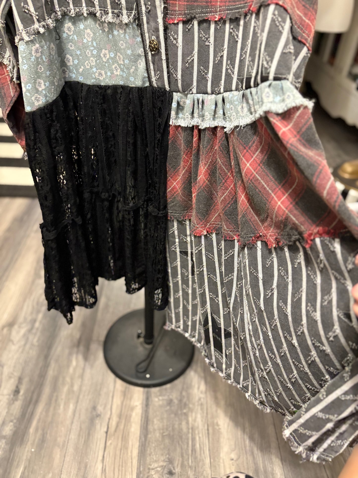 Rockstar Upcycled Denim Patchwork Dress/Long Top One Size Fits Most