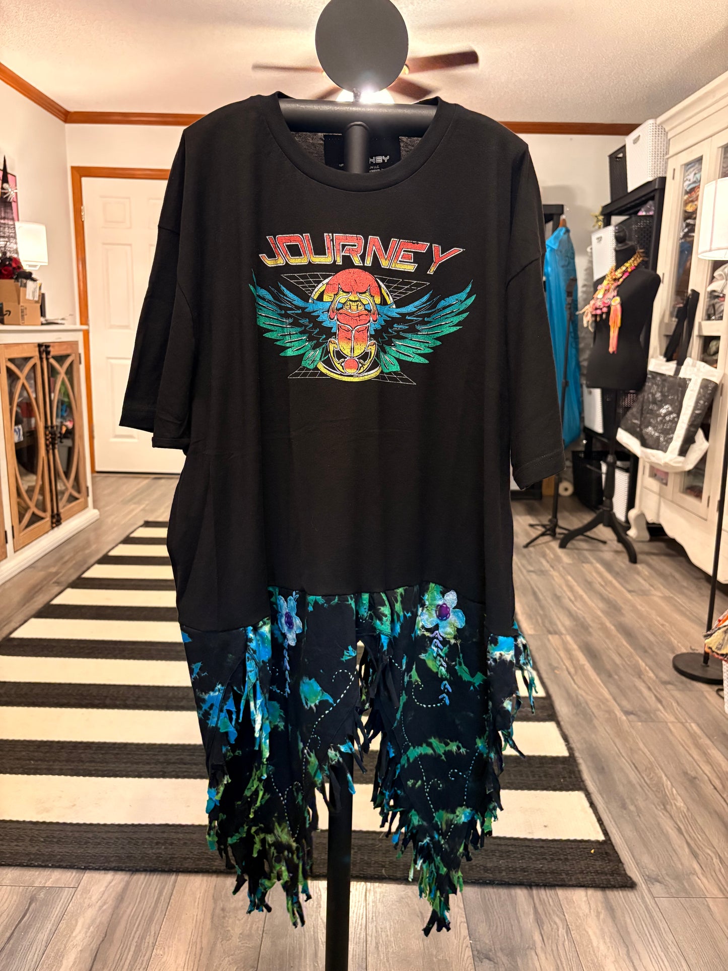 Separate Ways Upcycled Fringed Bottom Tee Dress Fits a Small to 2X