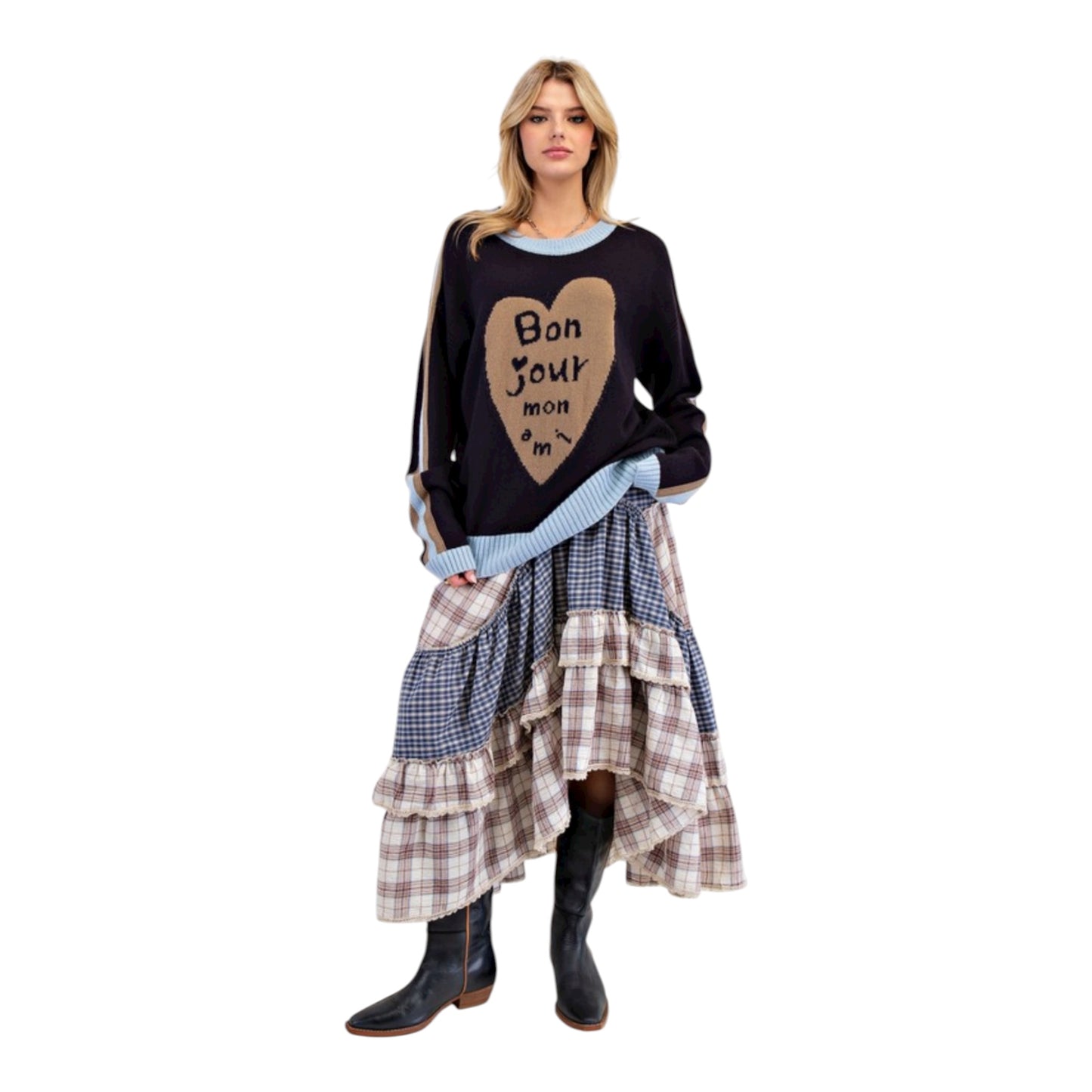 Navy Bon Jour Knit Sweater