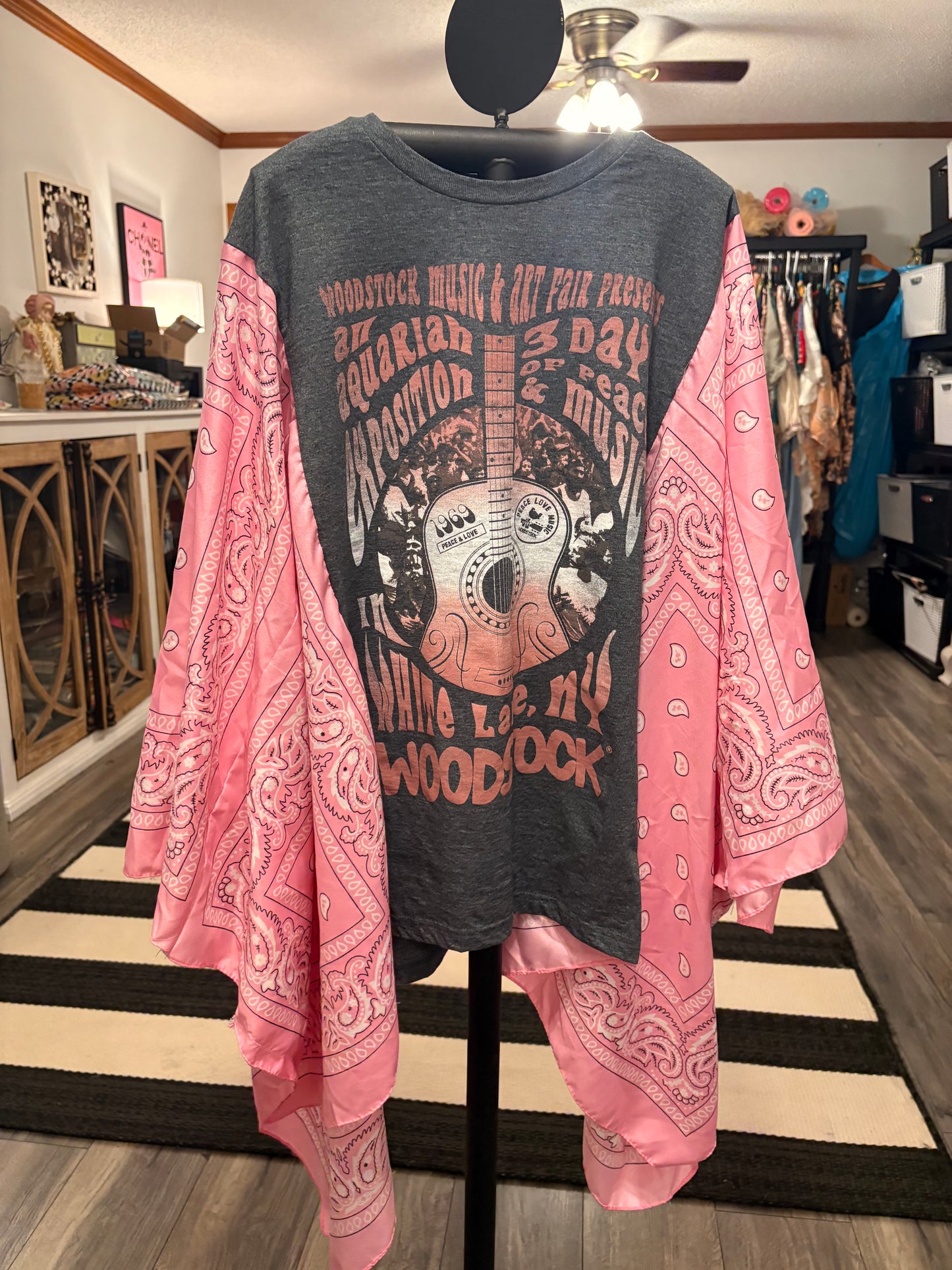 Pink Woodstock Bandana Poncho Tee Fits a Small to 3X