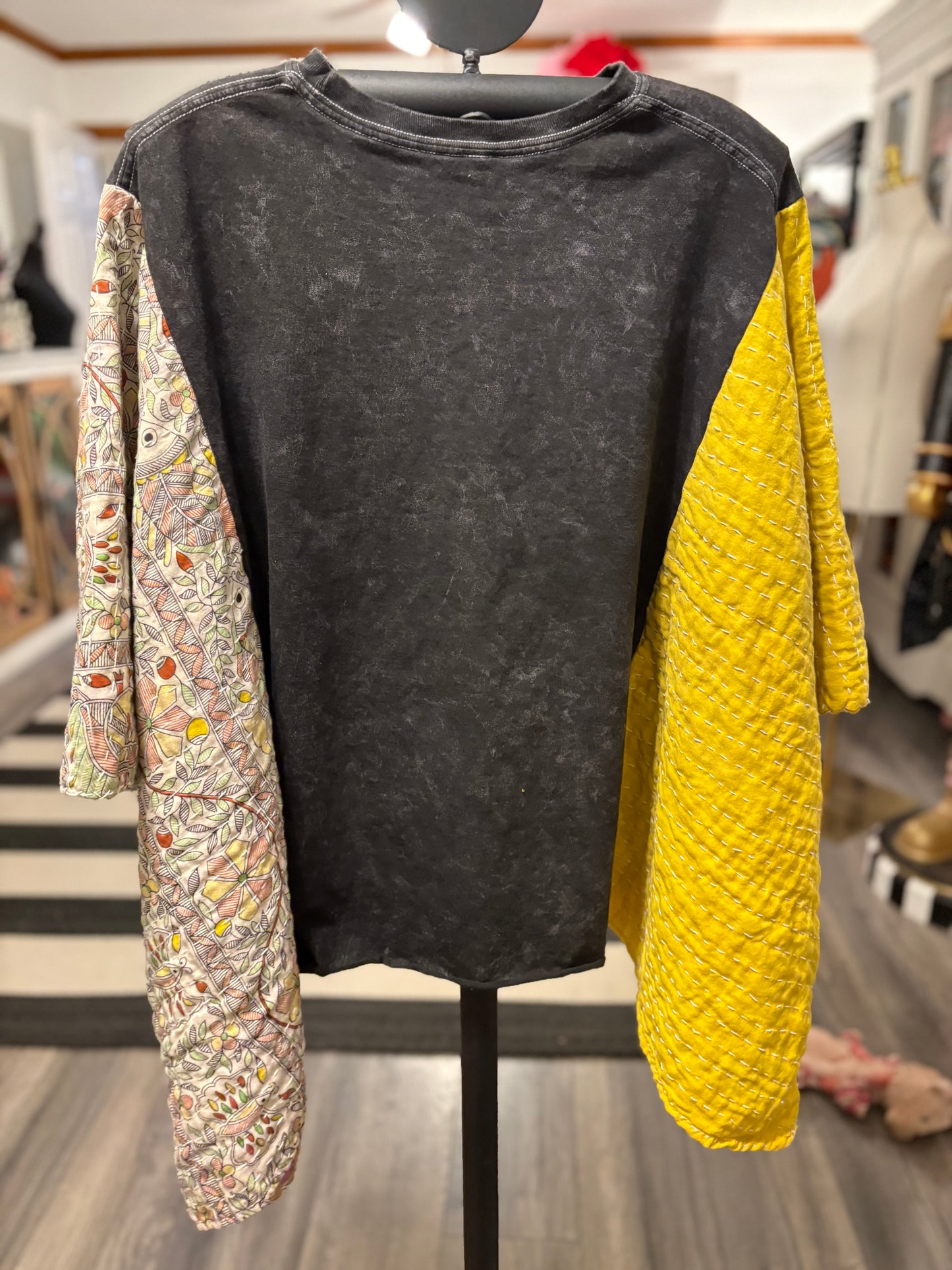 Flutter Upcycled Vintage Kantha Poncho Tee Fits A Size Small to XXL