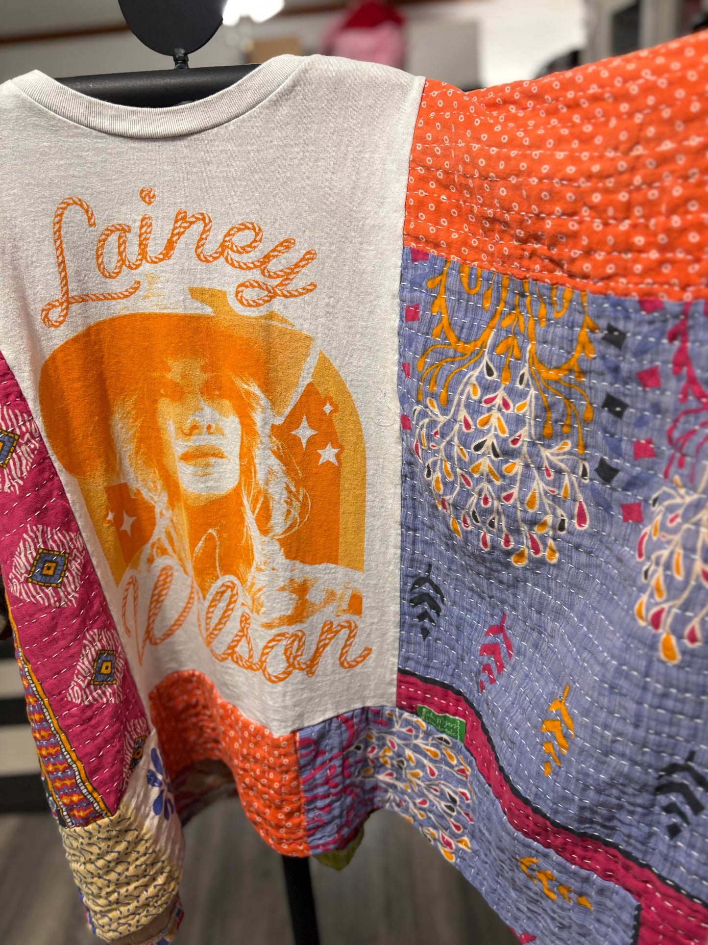 Lainey Upcycled Vintage Kantha ART Poncho Tee Fits A Size Small to 3X