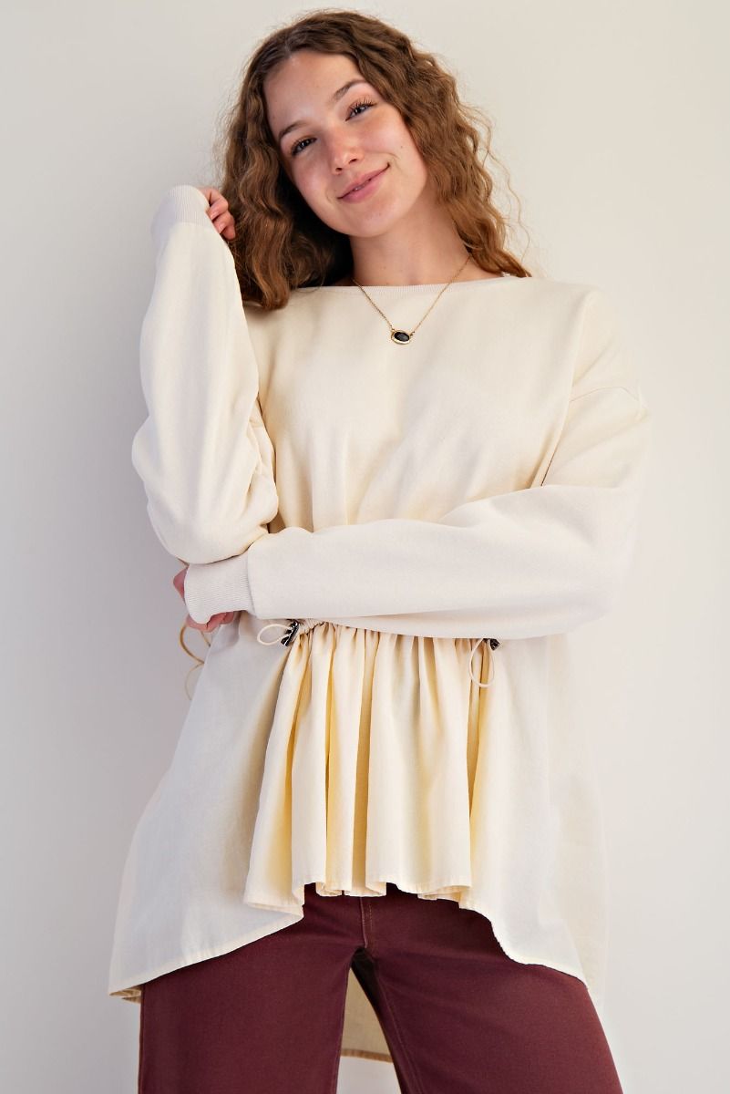 Mauve Terry Knit Ruffle Bottom Pullover