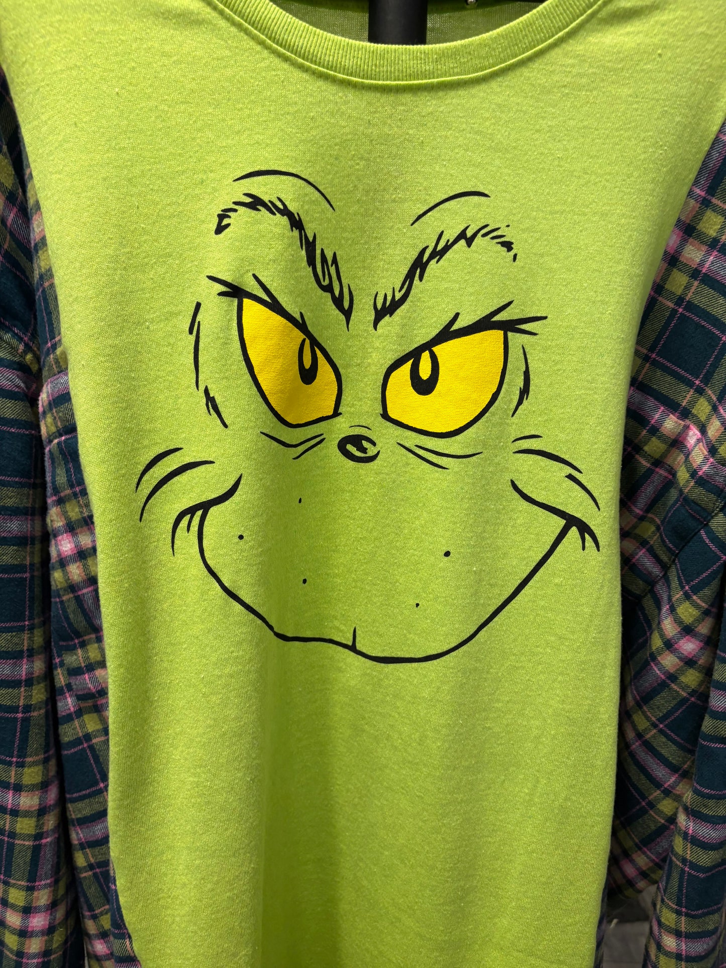 Grinch Upcycled Drop-Sleeve Flannel One Size Fits a Large to 3X