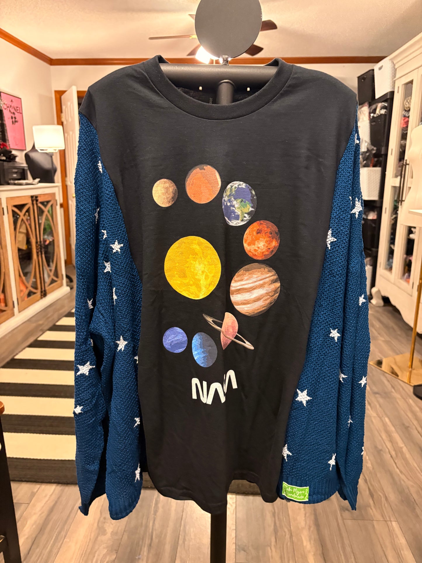 Reach for the Stars Star Sweater Tee One Size Fits a Large to 3X Oversized (blue)