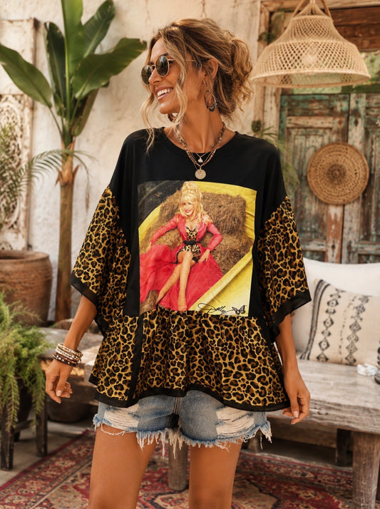 The Flirt Cheetah Bandana Ruffled Poncho One Size Fits a Small to 2X