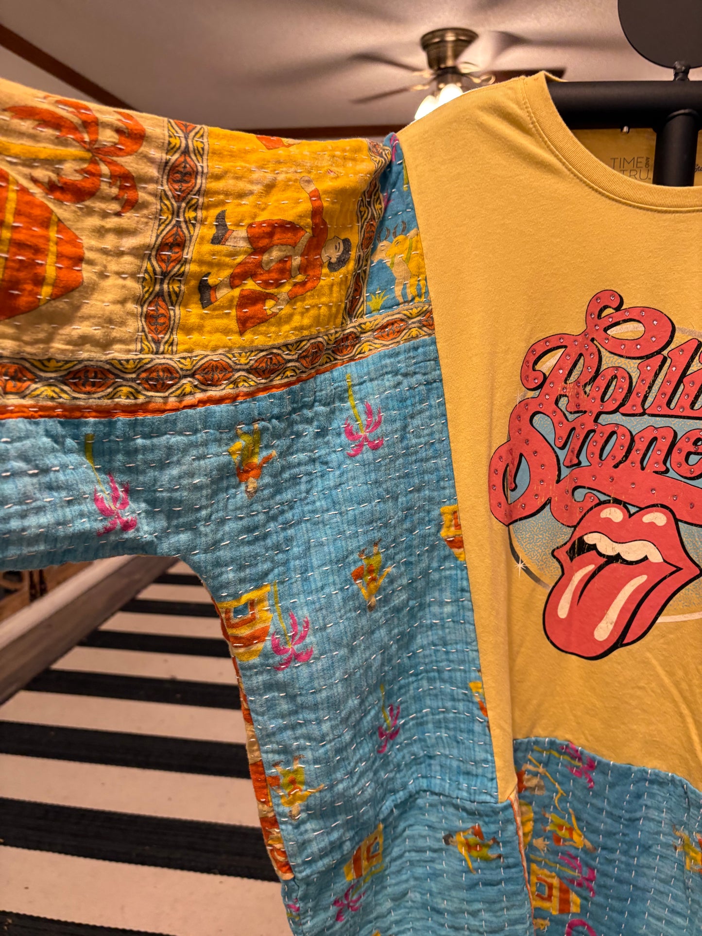 Rolling Stones Upcycled Kantha Tunic Fits a Small to XXL Super Oversized