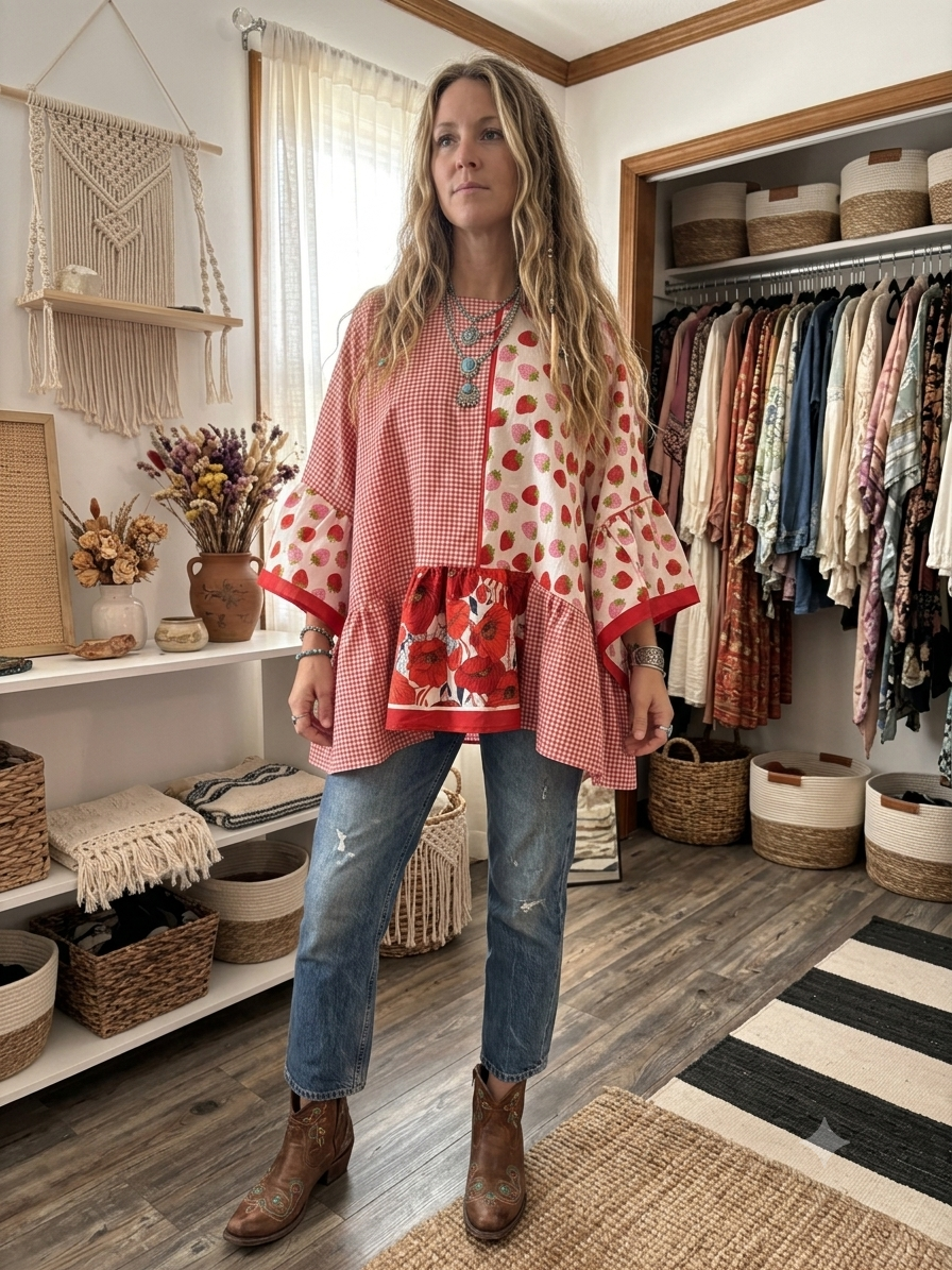 Strawberry Fields Bandana Ruffled Poncho One Size Fits a Small to 3X