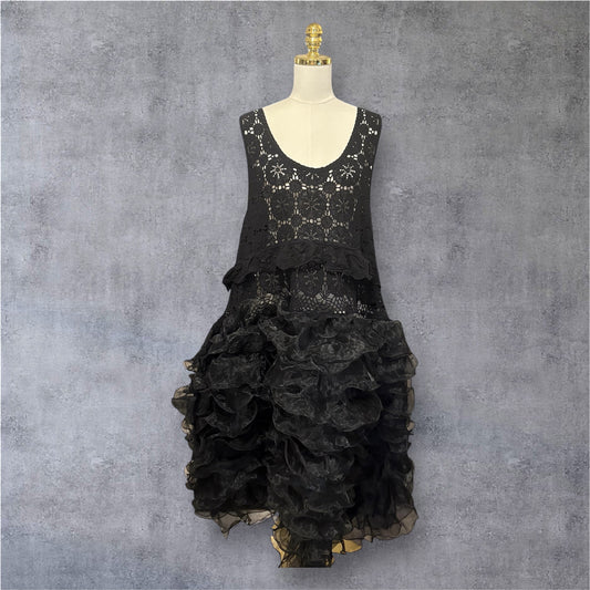 Onyx Crochet Ruffle Poof Dress  One Size Fits a Small to XXL
