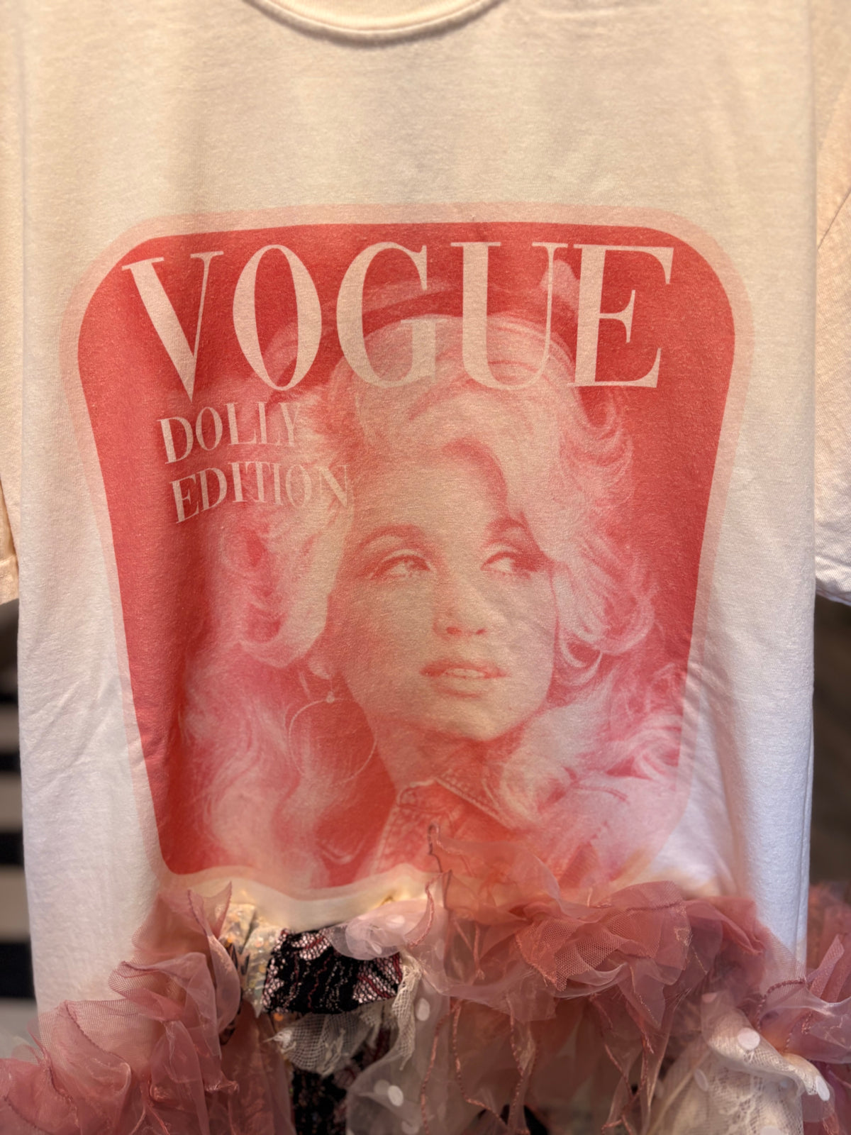 Vogue Dolly Hi/Lo Glam Fringe Asymmetrical Tee One Size Fits Small to Large