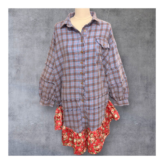 Bethany Upcycled Oversized Frayed Flannel Dress One Size Fits a Small to XXL