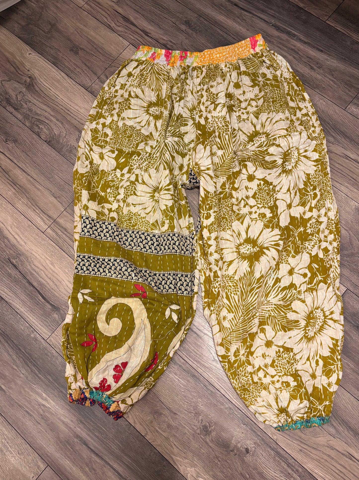 Candi Women Vintage Kantha Quilt Cotton Reversible Harem Pant One Size Fits Size 4-16