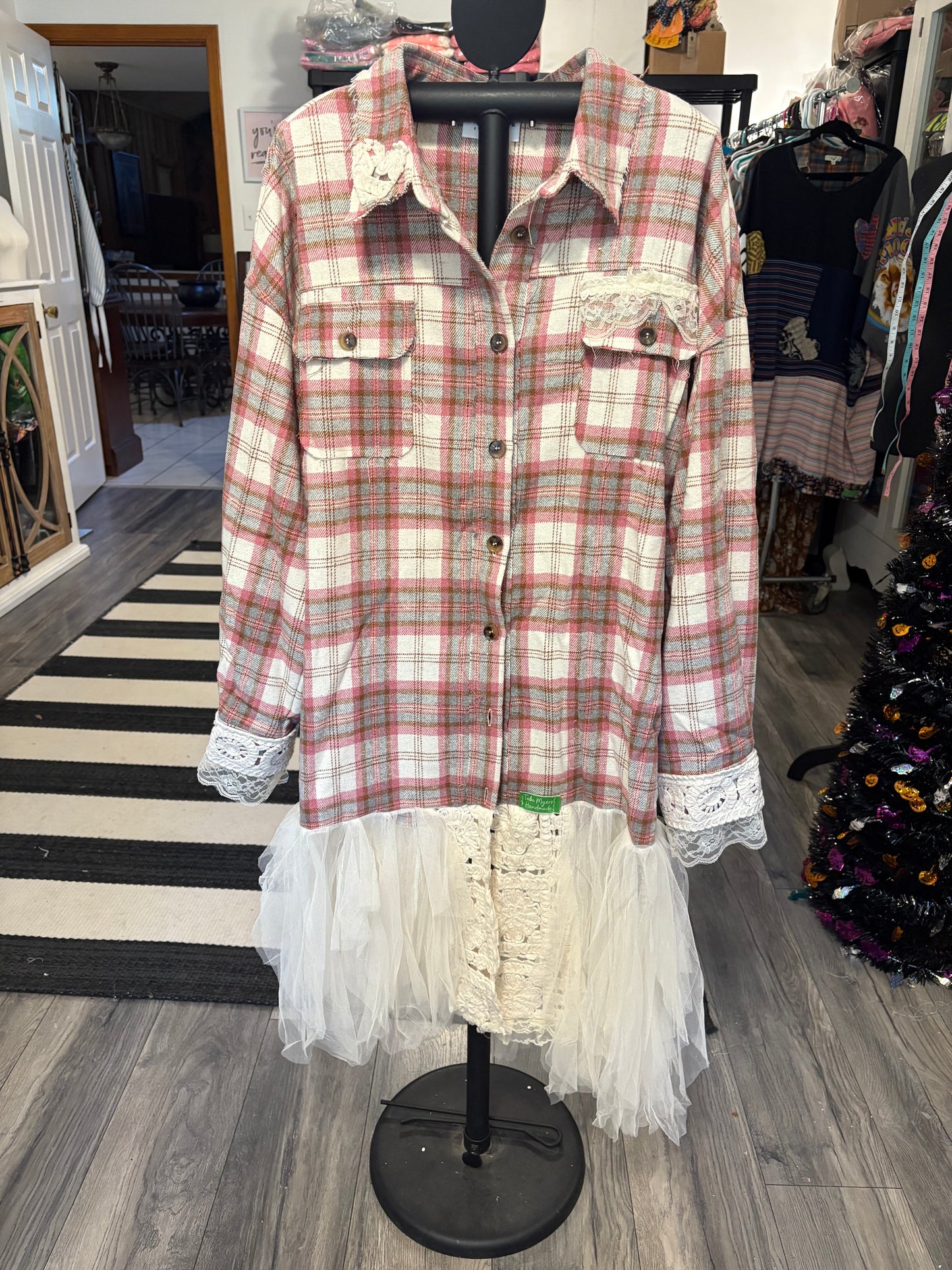 Pretty in Pink Plaid Upcycled Patchwork Dress One Size Fits a  Small to XXL