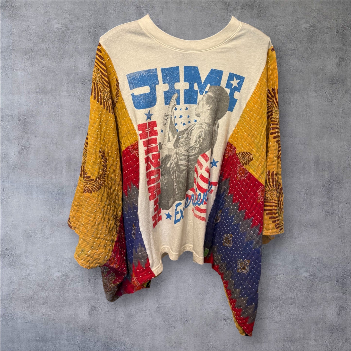 Jimi Hendrix Upcycled Vintage Kantha Poncho Tee One Size Fits a Small to XXL