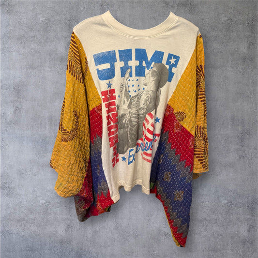 Jimi Hendrix Upcycled Vintage Kantha Poncho Tee One Size Fits a Small to XXL