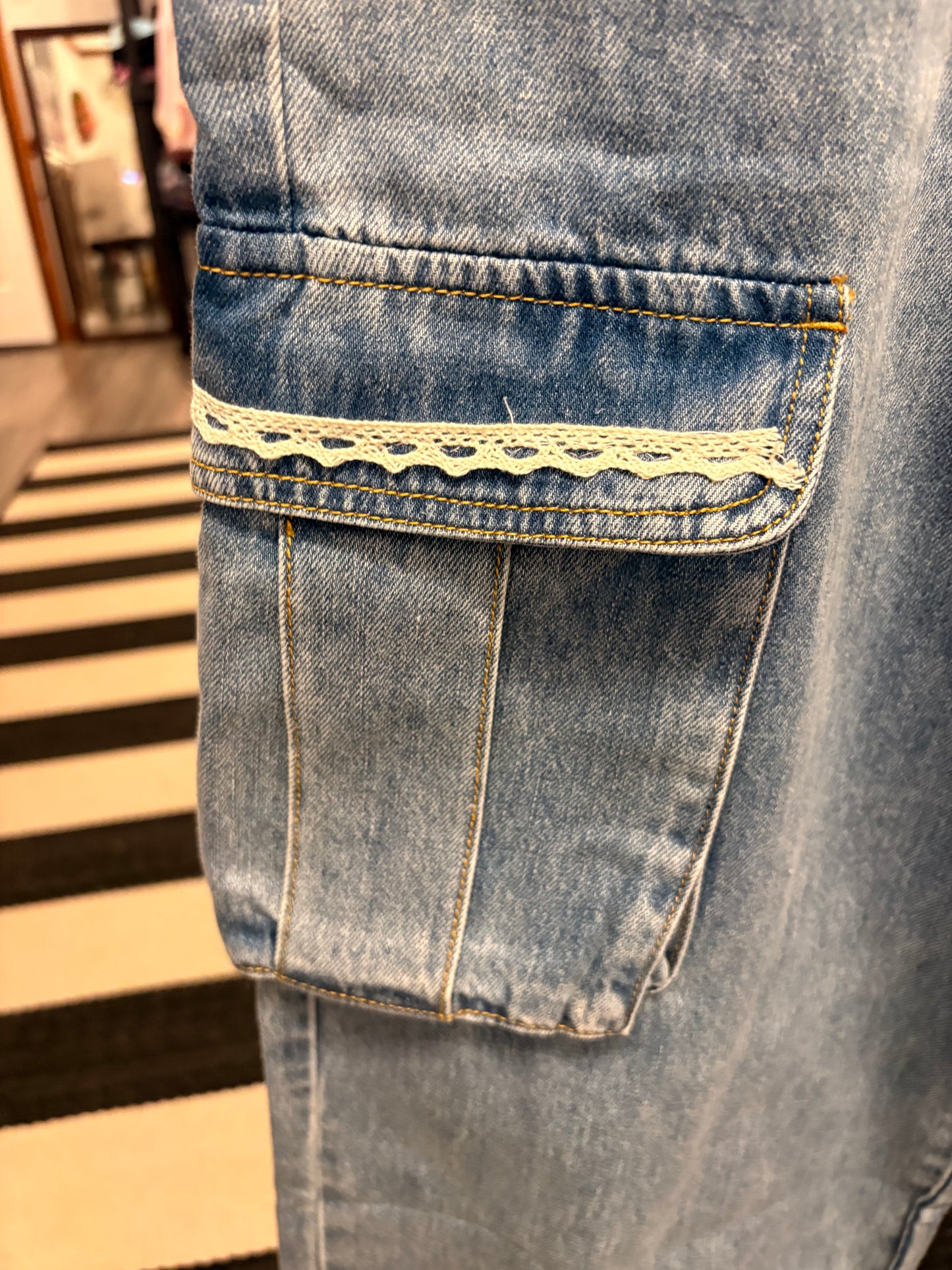 Millie Refashioned Junk Jean Cargo Pants Size Large 10/12