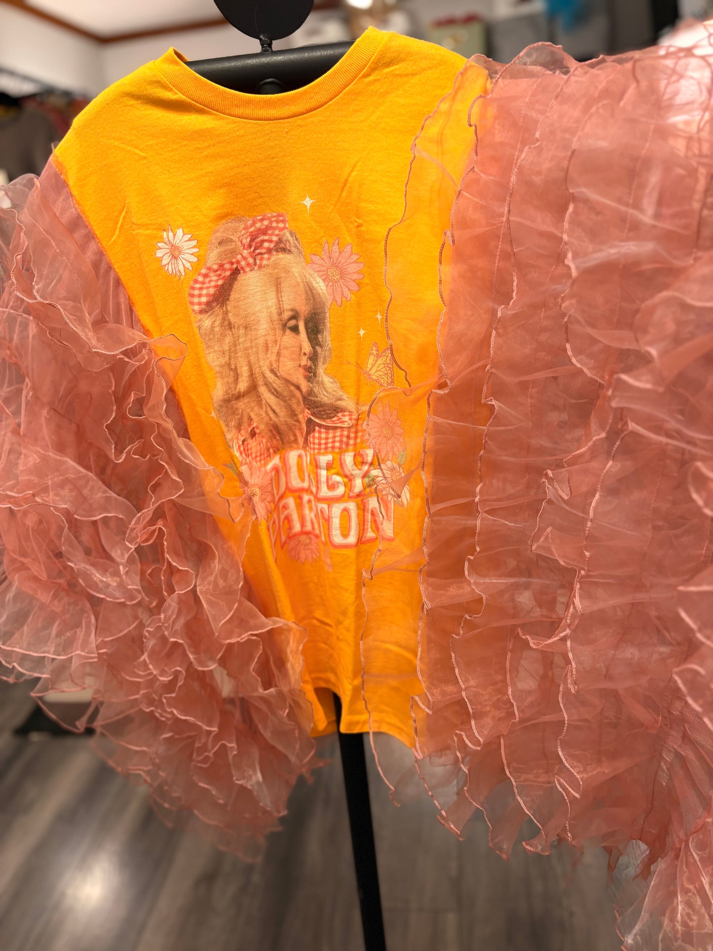 Dolly in Pink Rockstar Ruffle Top One Size Fits a Small to XXL