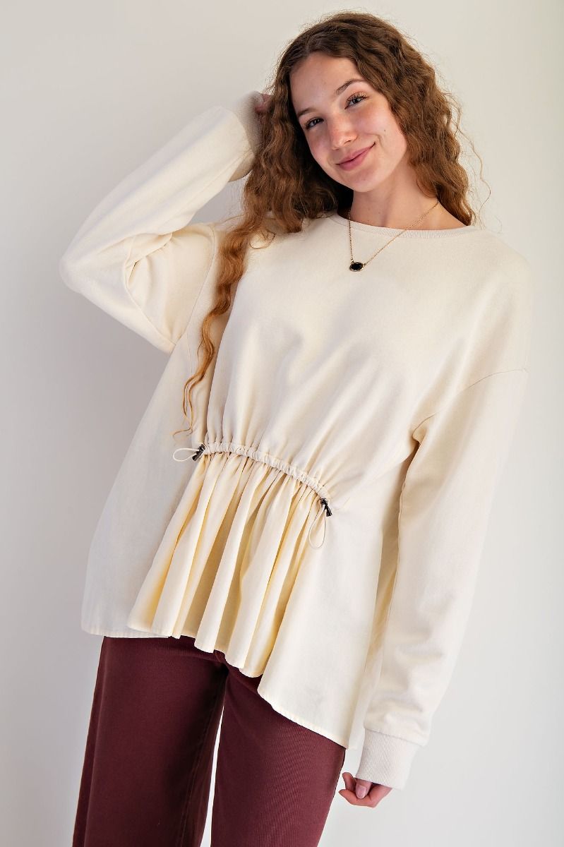 Mauve Terry Knit Ruffle Bottom Pullover