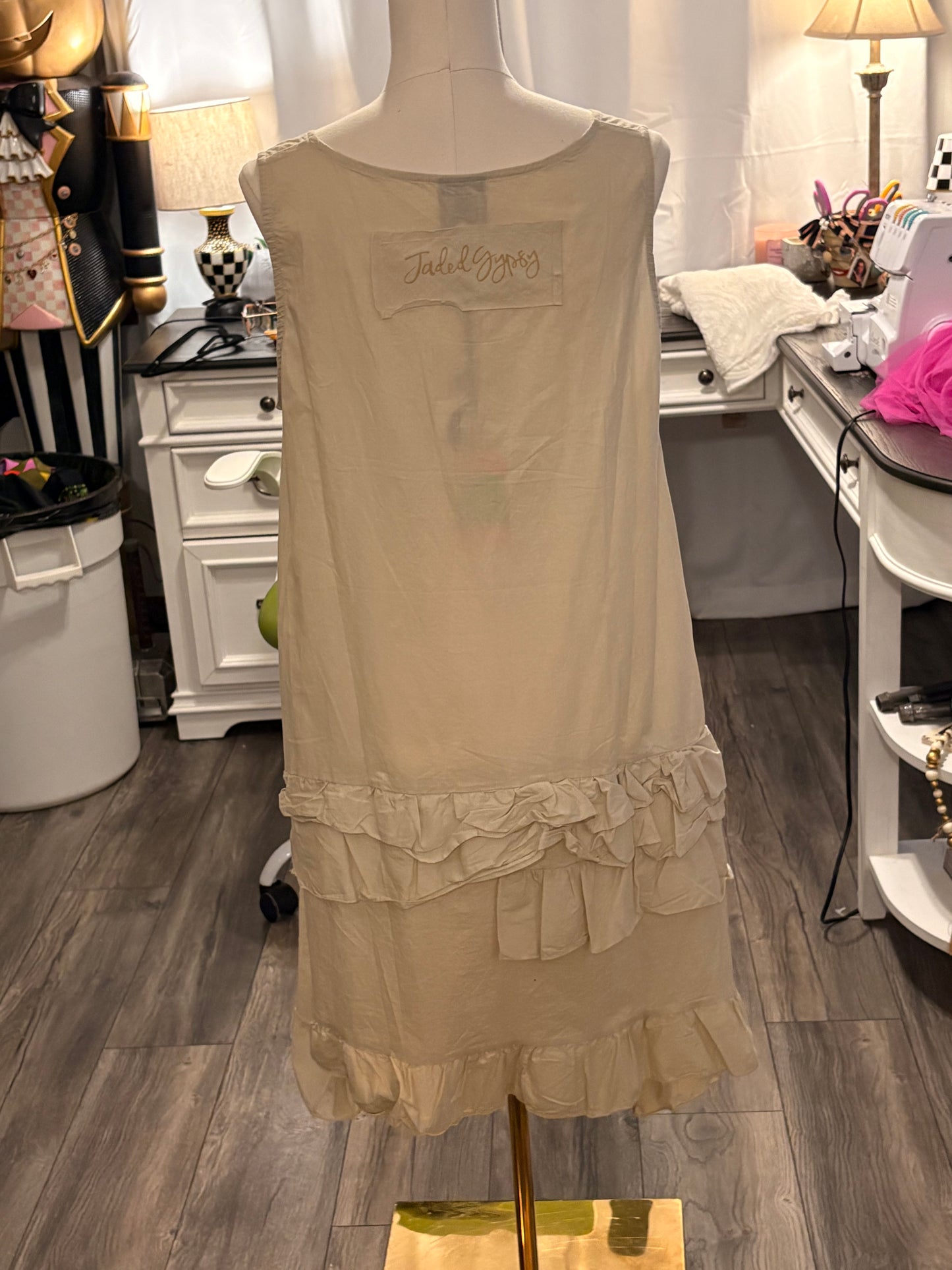 Rose Parchment Ruffled Tank Dress L/XL