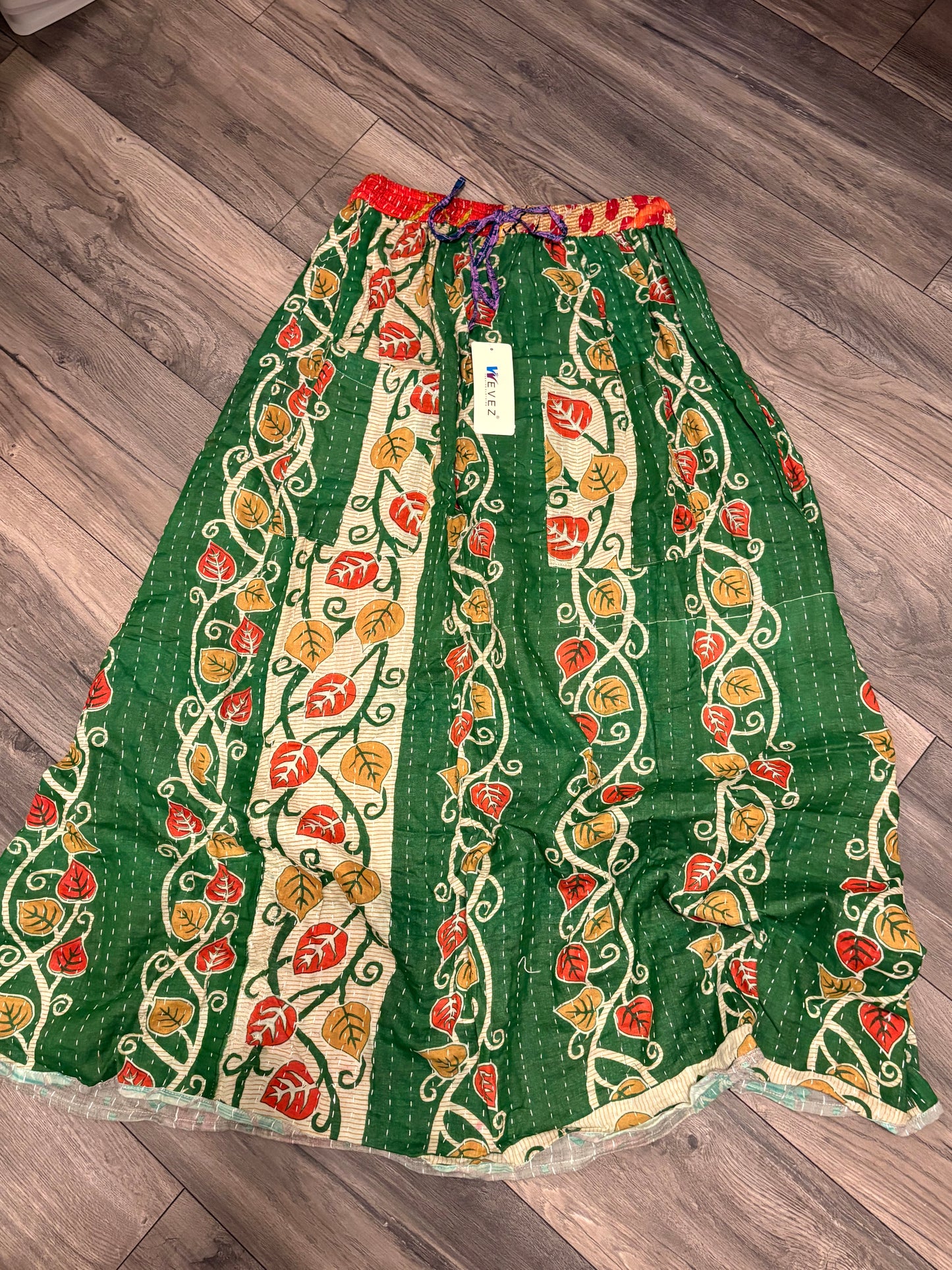 Kayla Women Vintage Kantha Quilt Cotton Reversible Skirt One Size Fits Size 4-16