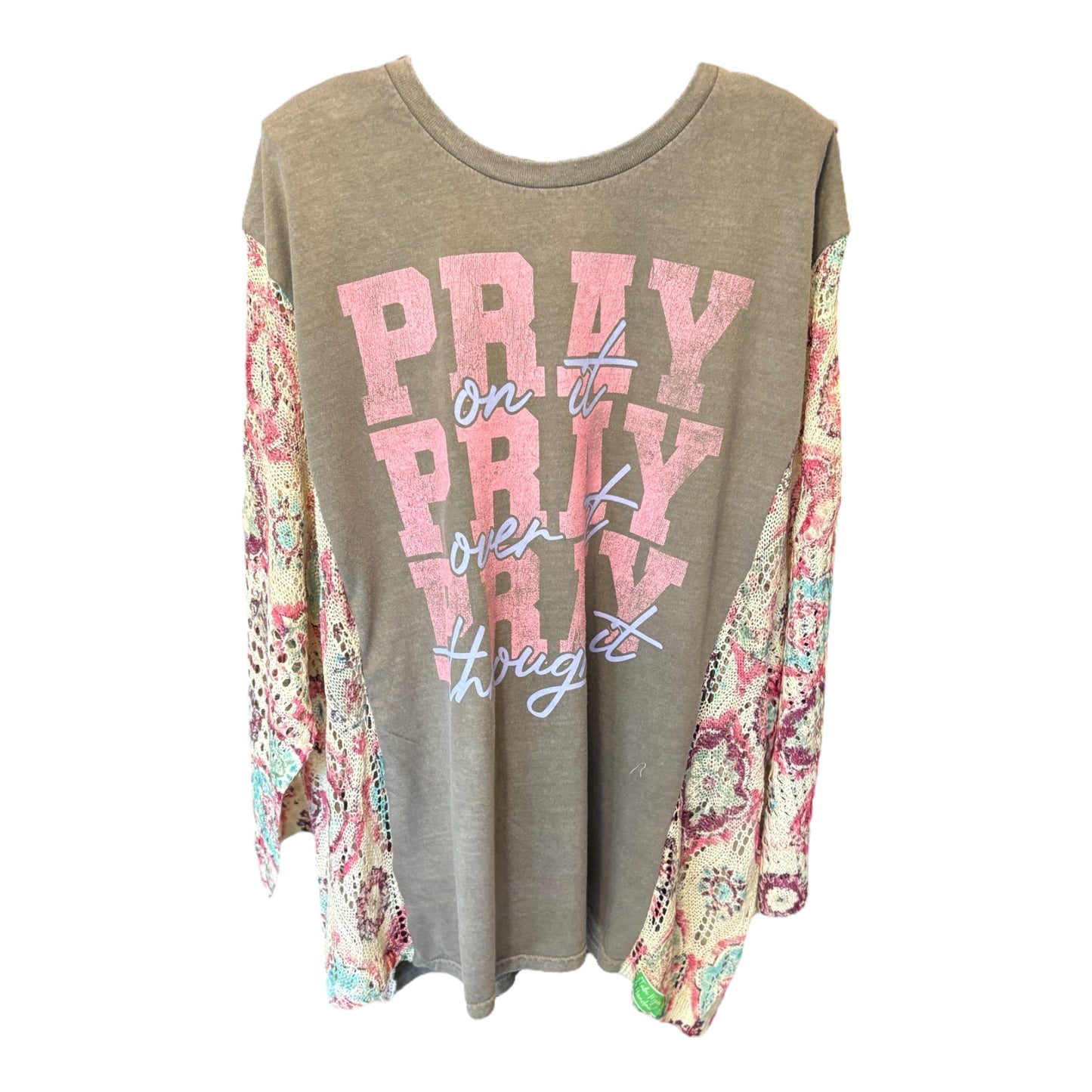 Pray Upcycled Drop-Sleeve Crochet Sweater One Size Fits a Small to 3X