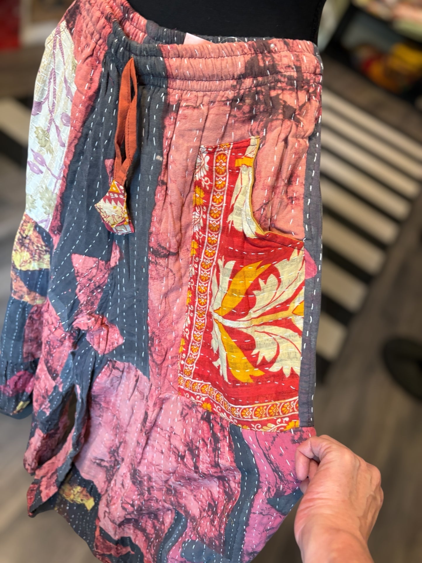Alexis Kantha Flowy Tiered Reversible Palazzo Pant with Pockets: One Size Fits Size 6-16