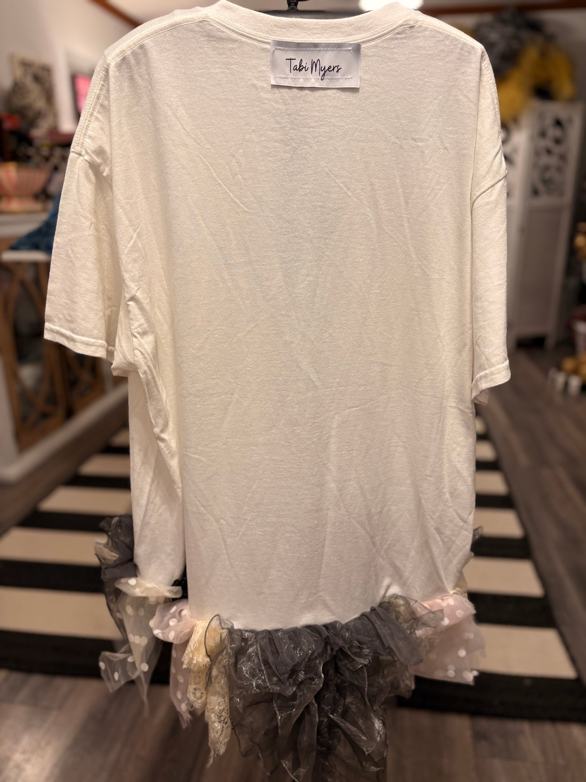 Bye Bye Bye Glam Fringe Asymmetrical Tee One Size Fits Small to XXL