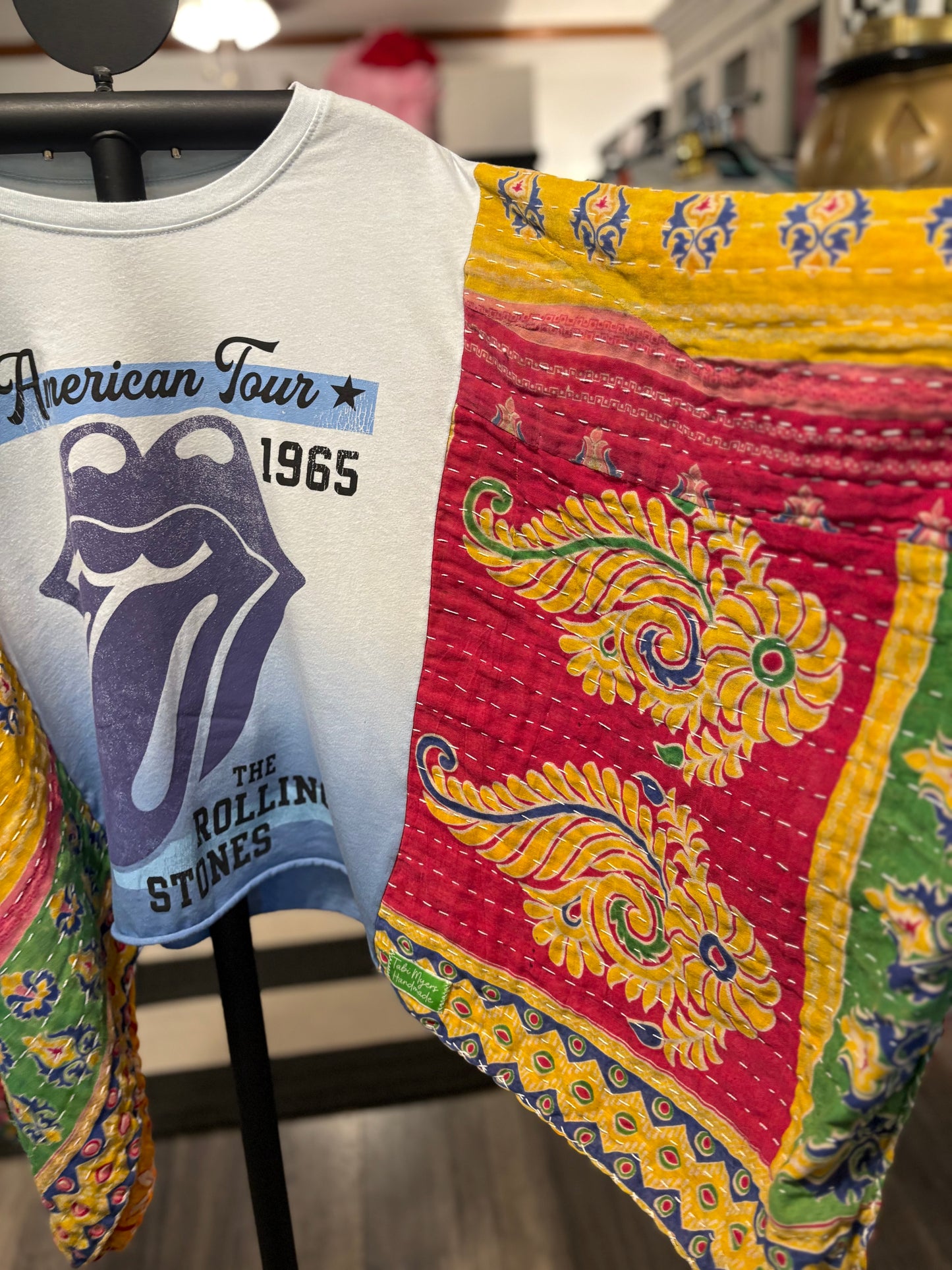 1965 Stones Tour Upcycled Vintage Kantha Poncho Tee Fits A Size Small to XXL