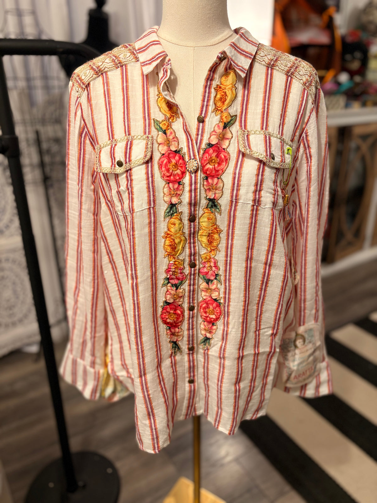 Striped Goddess Button Down by Aratta One Size Fits a Small to Large