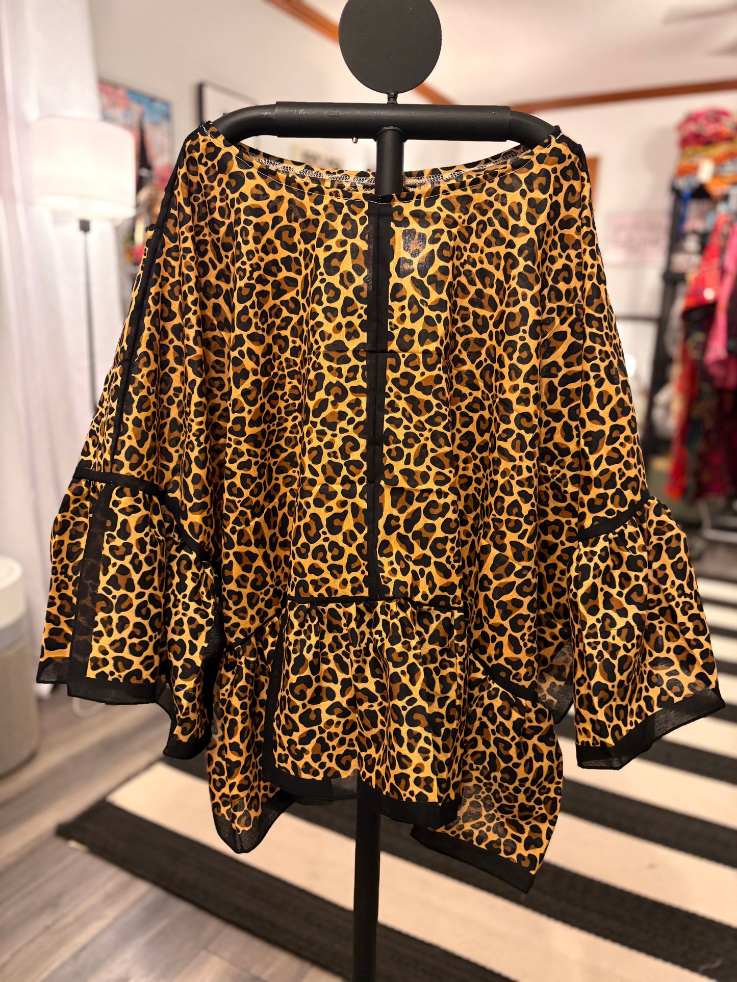 Cheetah Bandana Ruffled Poncho One Size Fits a Small to 3X