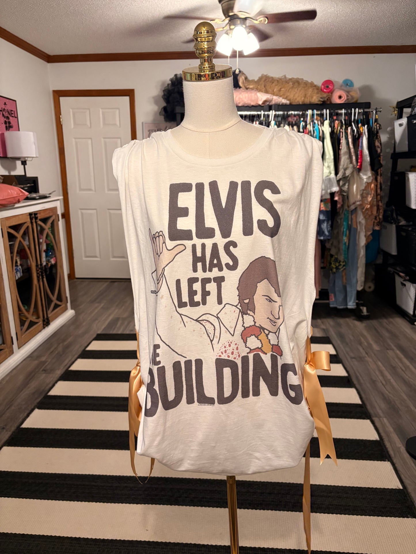 Elvis Has Left The Building Upcycled Ribbon Tank One Size Fits Small to 2X
