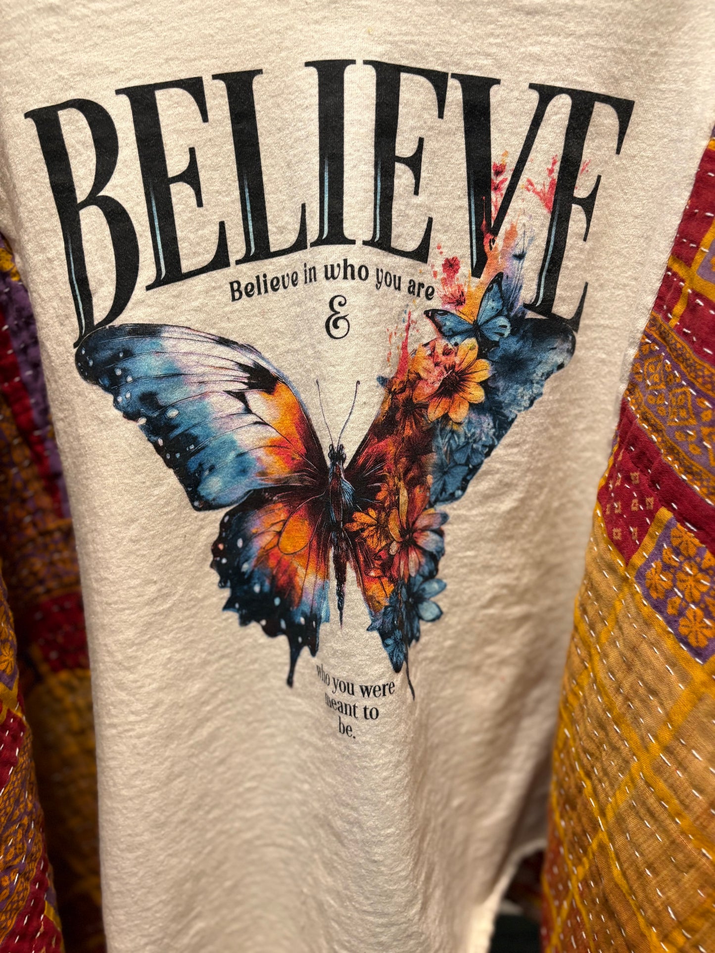 Believe Upcycled Vintage Kantha Poncho Tee Fits A Size Small to 3X