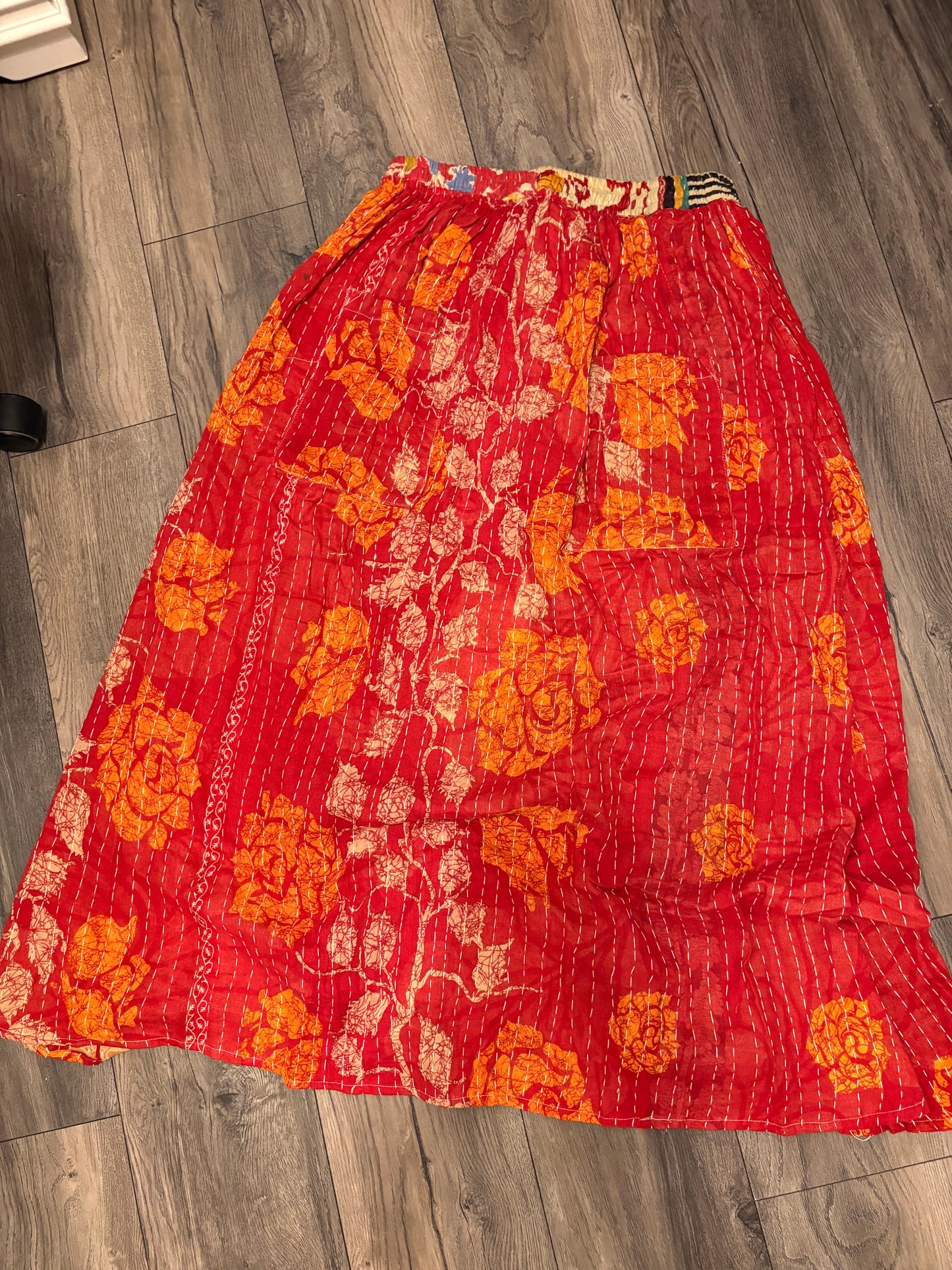Sally Women Vintage Kantha Quilt Cotton Reversible Skirt One Size Fits Size 4-16