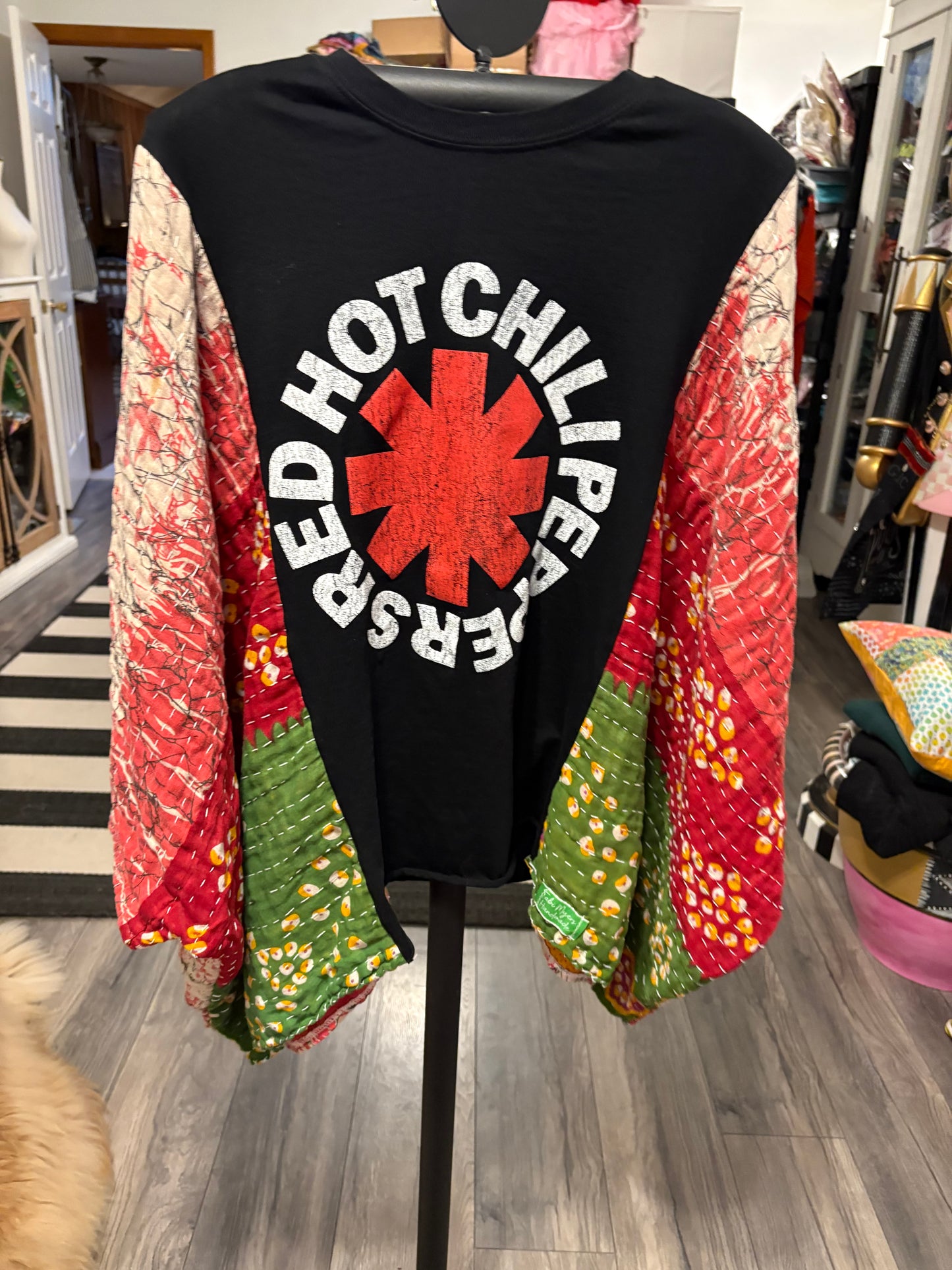Red Hot Chili Peppers Upcycled Vintage Kantha Poncho Tee Fits A Size Small to 3X