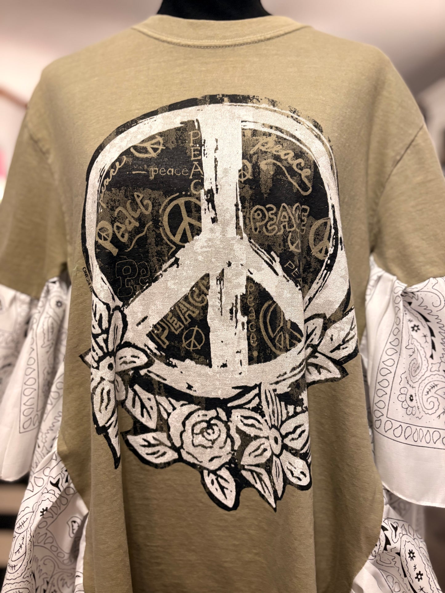 Peace Bandana Ruffle Hi/Lo Tee Fits a Small to XL