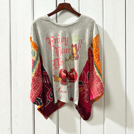 Enjoy Life Upcycled Kantha Closed Side Poncho Fits a Small to 3X Super Oversized