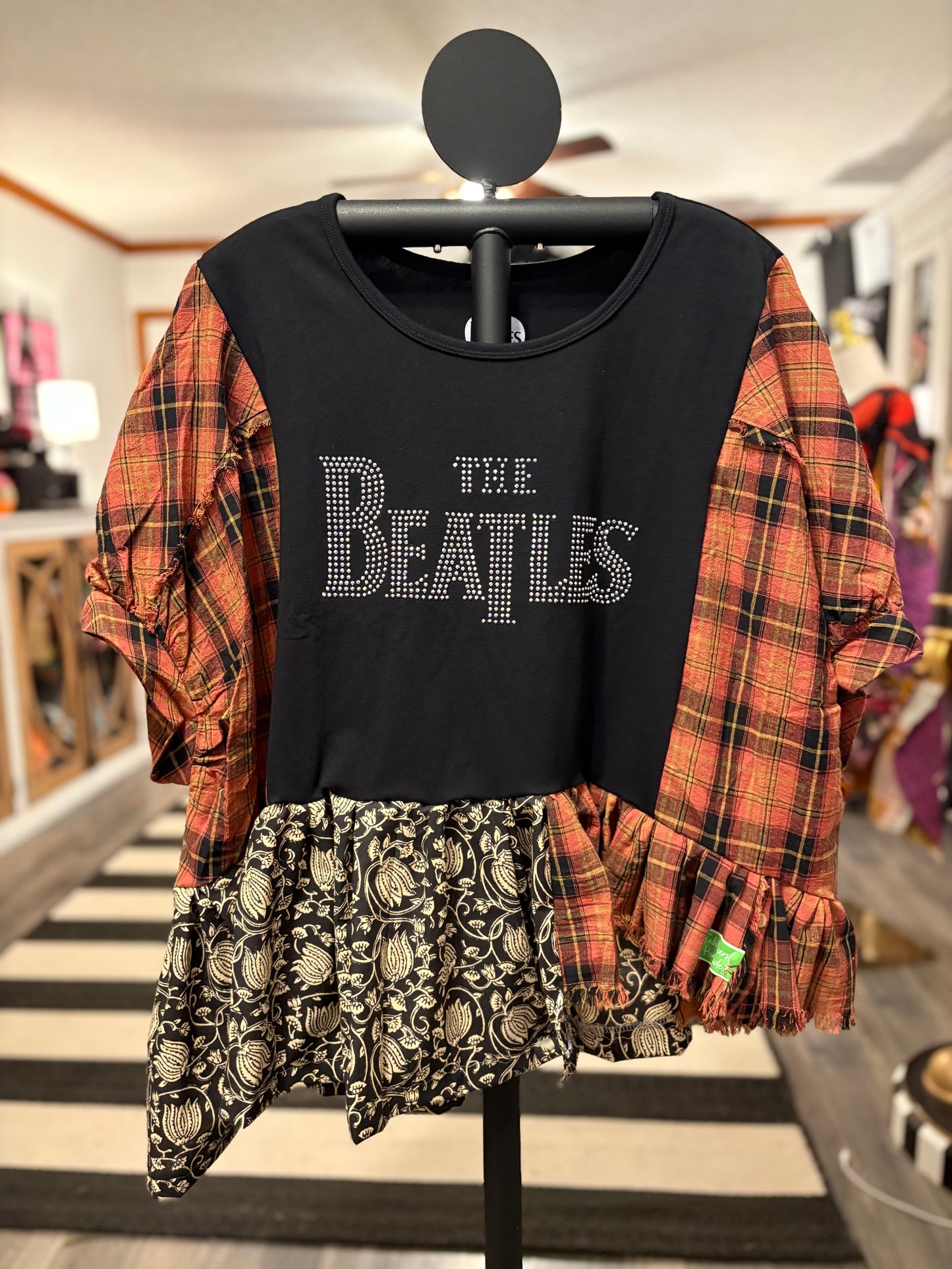 Rocky Raccoon Upcycled Drop Sleeve Flannel Ballerina Tee One Size Fits A Small to XL Oversized