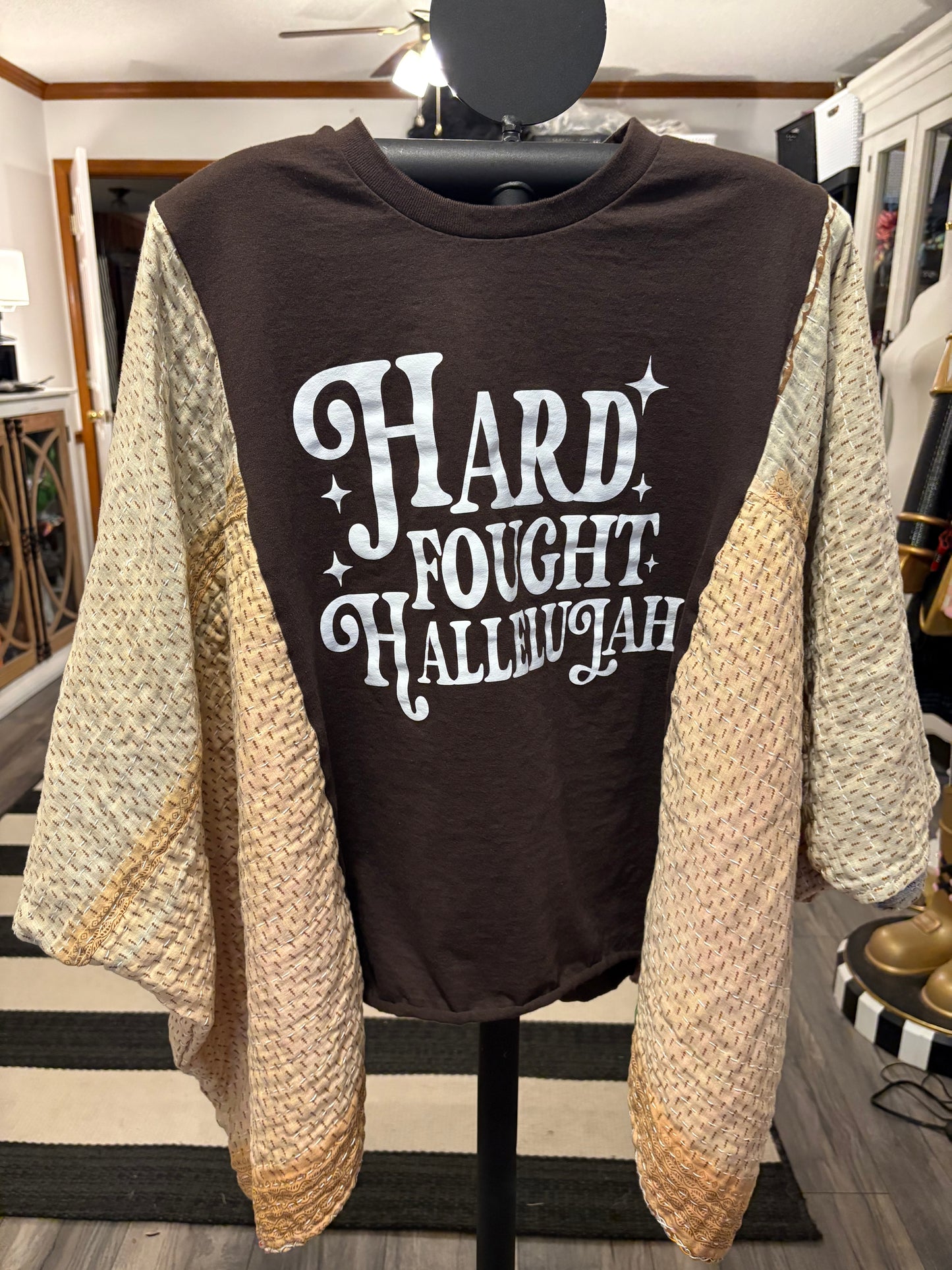 Hard Fought Upcycled Vintage Kantha Quilt Poncho Tee One Size Fits a Small to XL