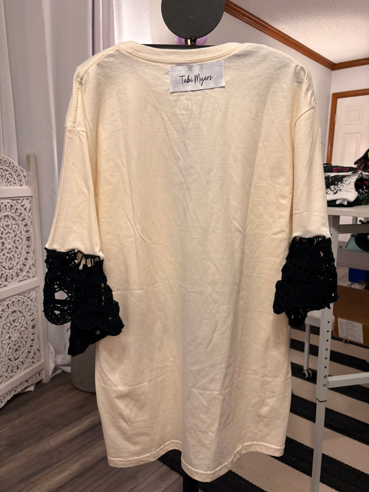 Fragile Glam Crochet Sleeve Tee One Size Fits a Small to Large