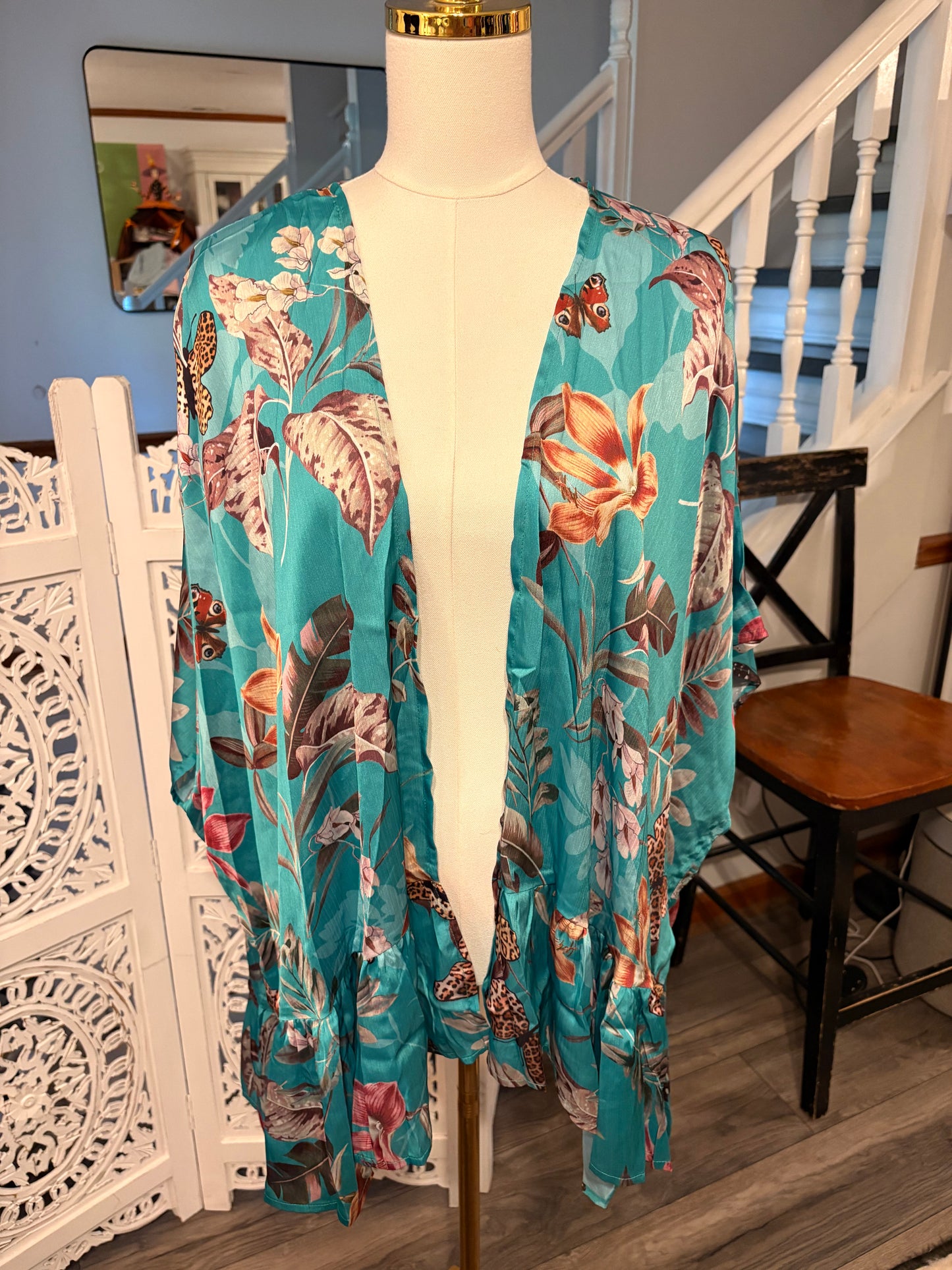 Teal Ruffle Kimono
